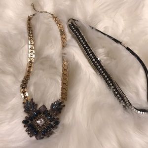 Blue/gold necklace with elastic headband